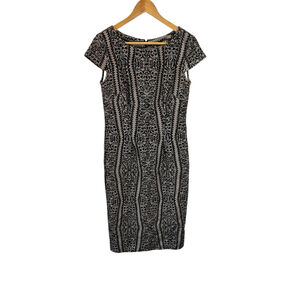 MARC NEW YORK Dress Lace Print Midi Length Cap Sleeve 4 Cream & Black